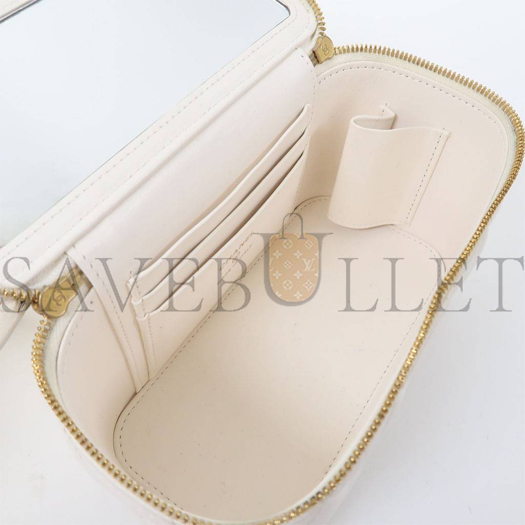 Ch*el quilted cc ghw dressing case chain shoulder bag lambskin leather white ap2303 (17*9*8cm)